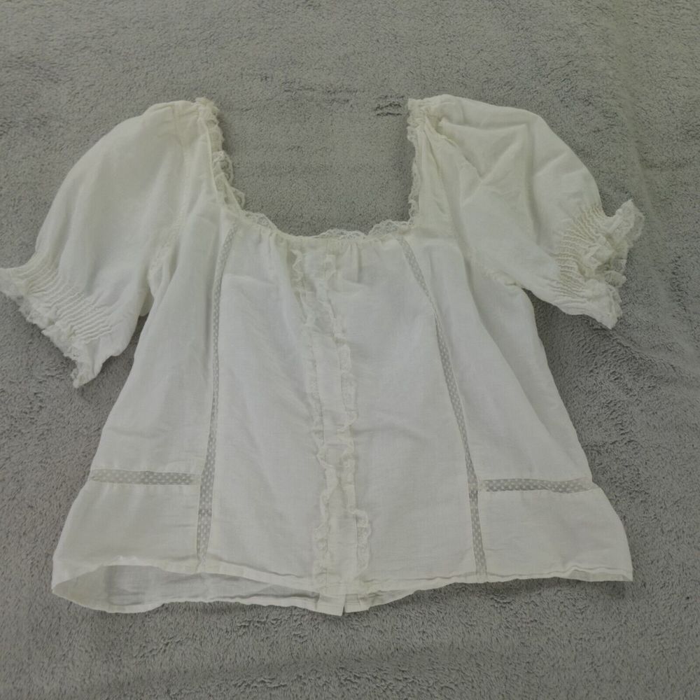 Sezane Blouse White Lace Trim Linen‎ Frances Cottagecore - Picture 4 of 16